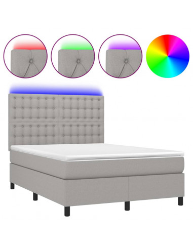 Letto a Molle Materasso e LED Grigio Chiaro 140x200 cm Tessuto