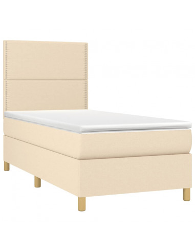 Letto a Molle con Materasso e LED Crema 90x190 cm in Tessuto