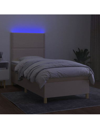 Letto a Molle con Materasso e LED Crema 90x190 cm in Tessuto