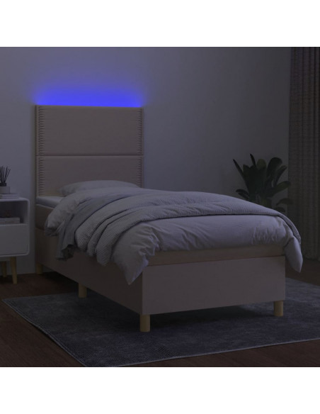 Letto a Molle con Materasso e LED Crema 90x190 cm in Tessuto