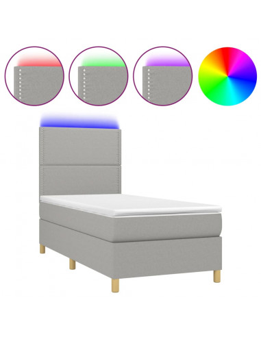 Letto a Molle Materasso e LED Grigio Chiaro 100x200 cm Tessuto