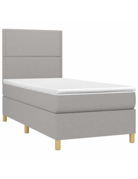 Letto a Molle Materasso e LED Grigio Chiaro 100x200 cm Tessuto
