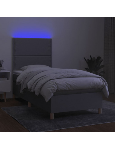 Letto a Molle Materasso e LED Grigio Chiaro 100x200 cm Tessuto
