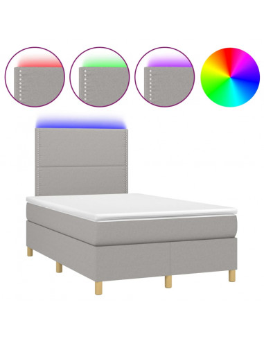 Letto a Molle Materasso e LED Grigio Chiaro 120x200 cm Tessuto