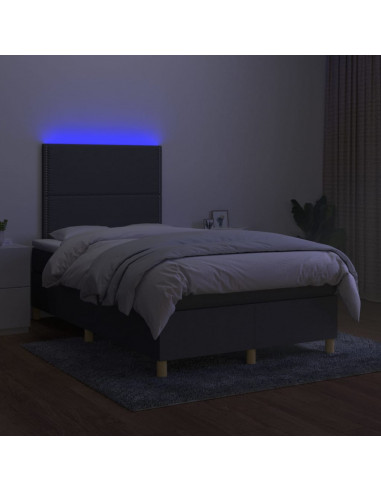 Letto a Molle Materasso e LED Grigio Scuro 120x200cm in Tessuto