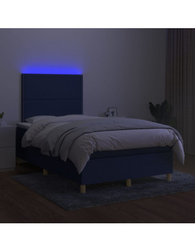 Letto a Molle con Materasso e LED Blu 120x200cm in Tessuto