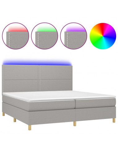 Letto a Molle Materasso e LED Grigio Chiaro 200x200 cm Tessuto