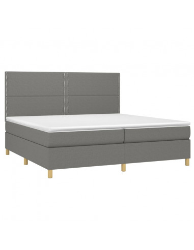 Letto a Molle Materasso e LED Grigio Scuro 200x200cm in Tessuto