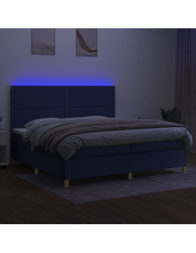 Letto a Molle Materasso e LED Blu 200x200cm in Tessuto