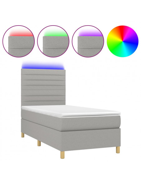 Letto a Molle Materasso e LED Grigio Chiaro 80x200 cm Tessuto