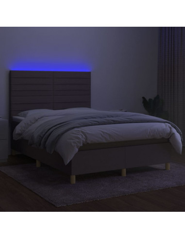 Letto a Molle con Materasso e LED Tortora 140x200 cm in Tessuto