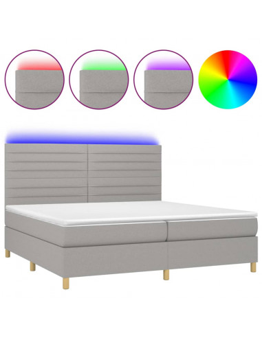 Letto a Molle Materasso e LED Grigio Chiaro 200x200 cm Tessuto