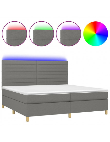 Letto a Molle Materasso e LED Grigio Scuro 200x200cm in Tessuto