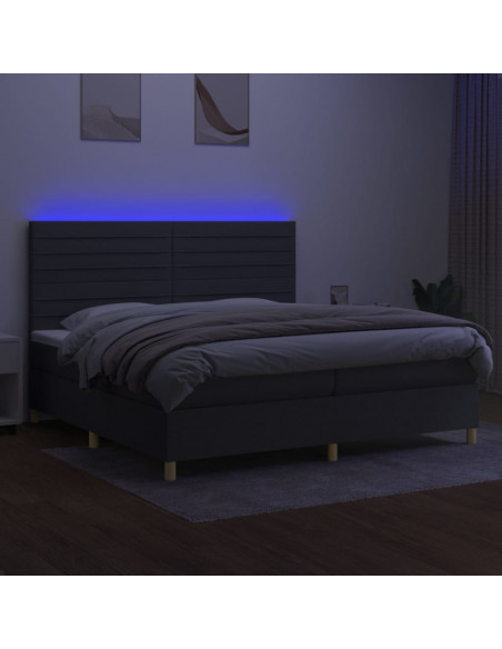 Letto a Molle Materasso e LED Grigio Scuro 200x200cm in Tessuto