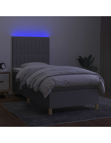 Letto a Molle Materasso e LED Grigio Chiaro 90x200 cm Tessuto