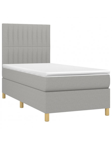 Letto a Molle Materasso e LED Grigio Chiaro 100x200 cm Tessuto