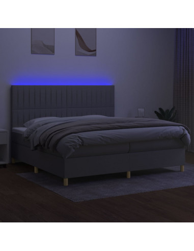 Letto a Molle Materasso e LED Grigio Chiaro 200x200 cm Tessuto