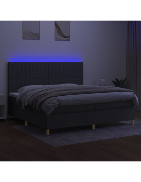 Letto a Molle Materasso e LED Grigio Scuro 200x200cm in Tessuto