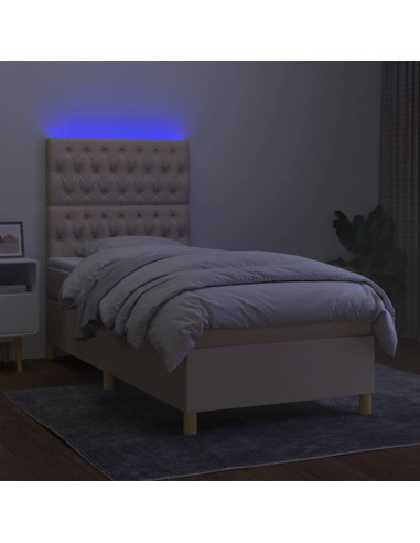 Letto a Molle con Materasso e LED Crema 90x200 cm in Tessuto