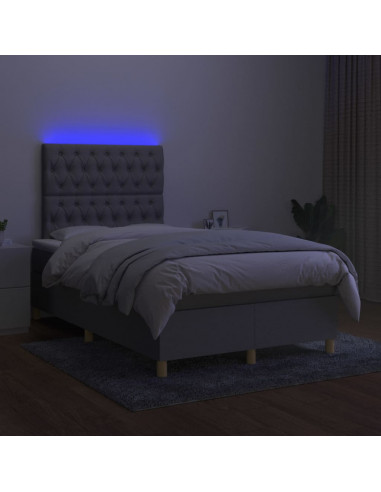 Letto a Molle Materasso e LED Grigio Chiaro 120x200 cm Tessuto