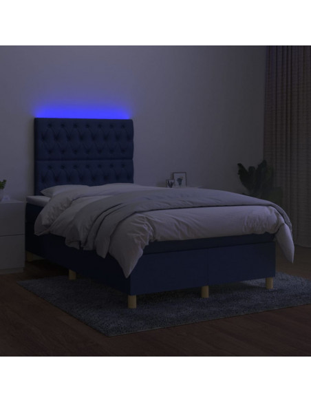 Letto a Molle con Materasso e LED Blu 120x200cm in Tessuto