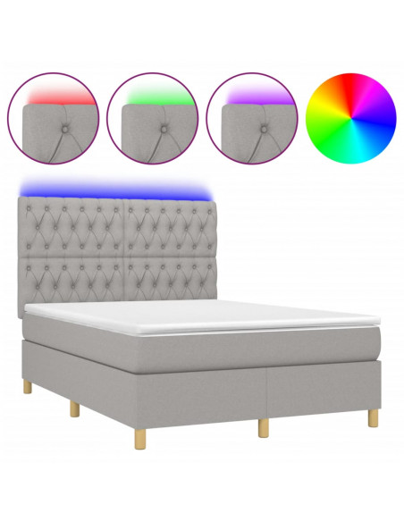 Letto a Molle Materasso e LED Grigio Chiaro 140x190 cm Tessuto
