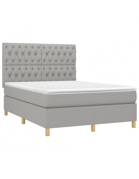 Letto a Molle Materasso e LED Grigio Chiaro 140x190 cm Tessuto