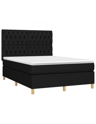 Letto a Molle con Materasso e LED Nero 140x190 cm in Tessuto