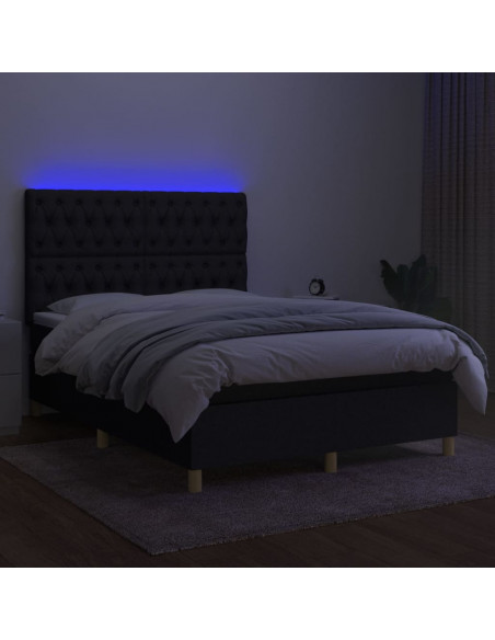 Letto a Molle con Materasso e LED Nero 140x190 cm in Tessuto