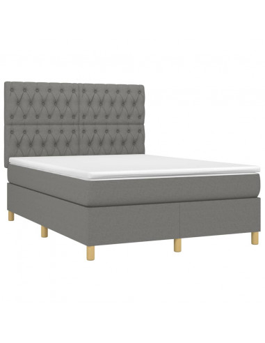 Letto a Molle Materasso e LED Grigio Scuro 140x200cm in Tessuto