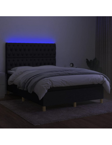 Letto a Molle con Materasso e LED Nero 140x200 cm in Tessuto