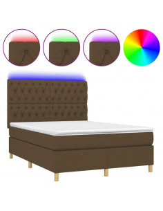 Letto a Molle Materasso e LED Marrone Scuro 140x200 cm Tessuto 2
