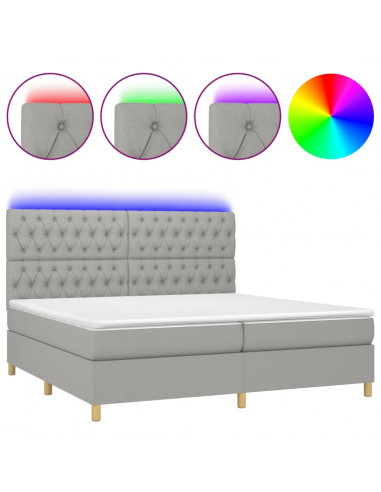 Letto a Molle Materasso e LED Grigio Chiaro 200x200 cm Tessuto