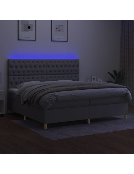 Letto a Molle Materasso e LED Grigio Chiaro 200x200 cm Tessuto