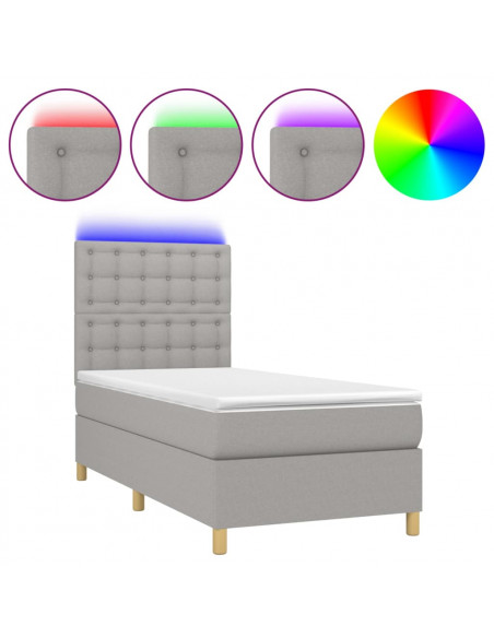 Letto a Molle Materasso e LED Grigio Chiaro 100x200 cm Tessuto