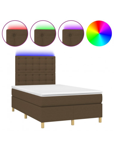Letto a Molle Materasso e LED Marrone Scuro 120x200 cm Tessuto