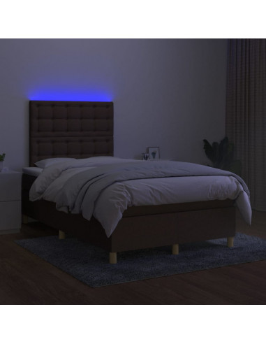 Letto a Molle Materasso e LED Marrone Scuro 120x200 cm Tessuto
