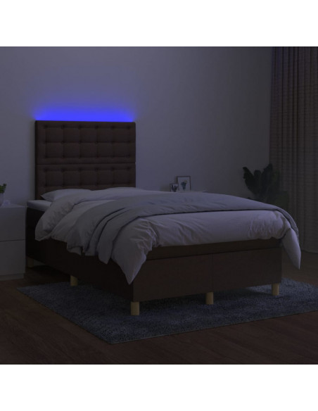 Letto a Molle Materasso e LED Marrone Scuro 120x200 cm Tessuto