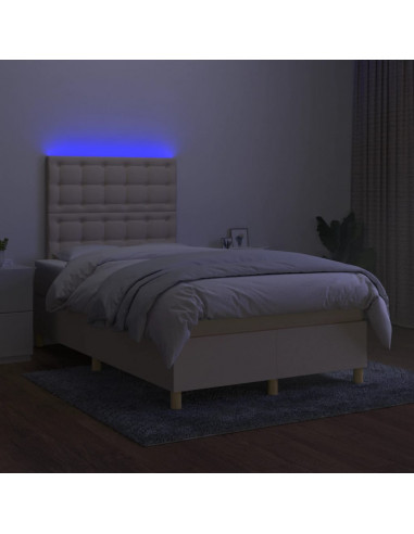 Letto a Molle con Materasso e LED Crema 120x200cm in Tessuto
