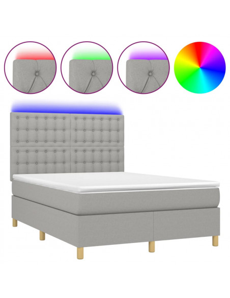 Letto a Molle Materasso e LED Grigio Chiaro 140x190 cm Tessuto