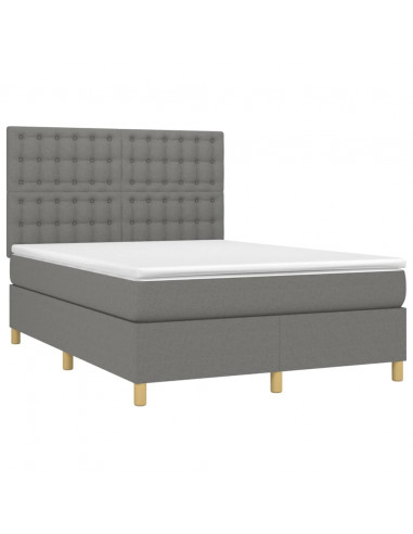 Letto a Molle Materasso e LED Grigio Scuro 140x190cm in Tessuto