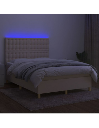 Letto a Molle con Materasso e LED Crema 140x190 cm in Tessuto