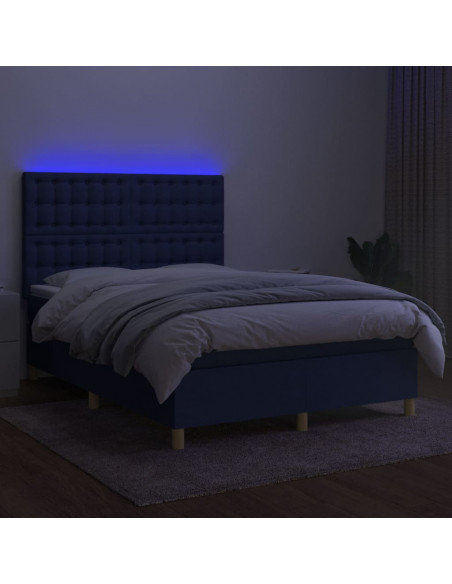Letto a Molle con Materasso e LED Blu 140x190 cm in Tessuto