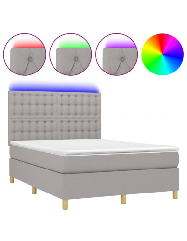 Letto a Molle Materasso e LED Grigio Chiaro 140x200 cm Tessuto