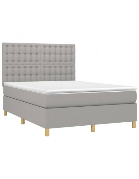 Letto a Molle Materasso e LED Grigio Chiaro 140x200 cm Tessuto
