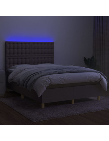 Letto a Molle con Materasso e LED Tortora 140x200 cm in Tessuto