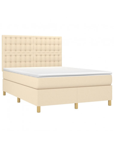 Letto a Molle con Materasso e LED Crema 140x200 cm in Tessuto