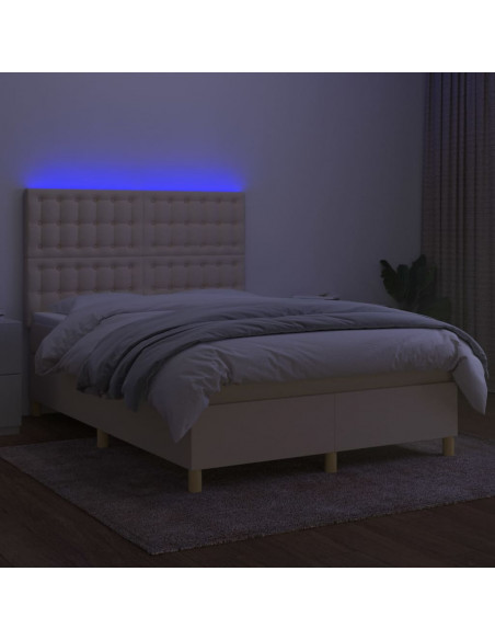 Letto a Molle con Materasso e LED Crema 140x200 cm in Tessuto