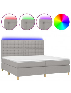 Letto a Molle Materasso e LED Grigio Chiaro 200x200 cm Tessuto 2