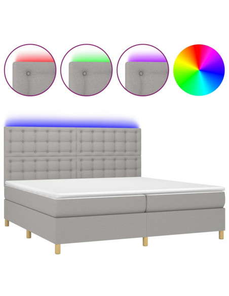 Letto a Molle Materasso e LED Grigio Chiaro 200x200 cm Tessuto